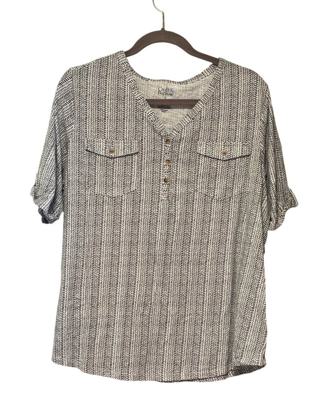 Croft & Barrow Womens Size 1X Short Sleeve Henley Tshirt Shirt TOp Geometric Sho